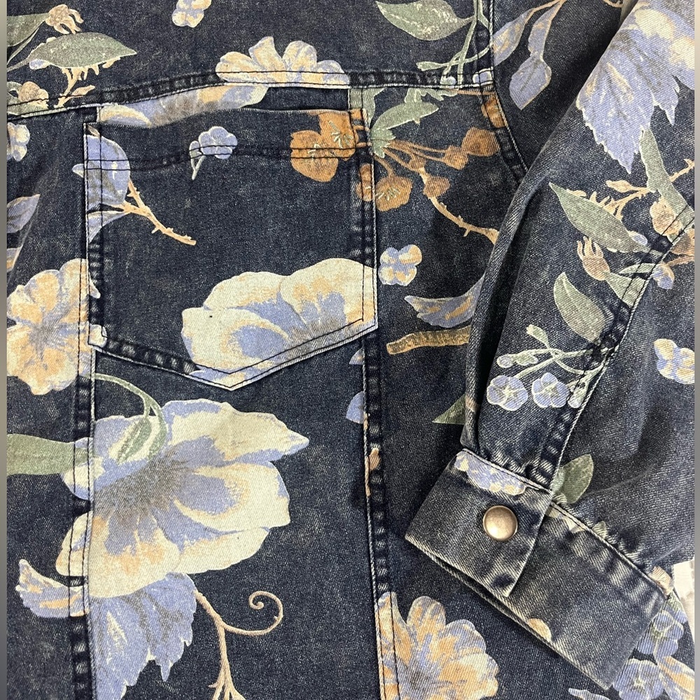 J.NNA Floral Denim Jacket 1XL Blue Cottagecore Oversized Button Front NWT - Picture 6 of 13